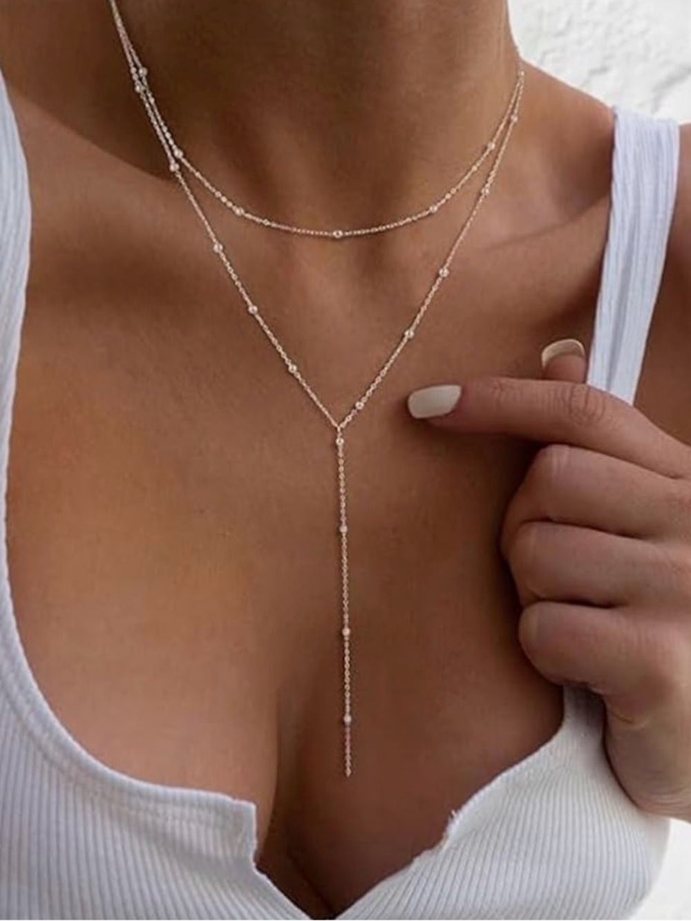 Delicate Silver Layered Y Necklace - Elegant Drop Pendant